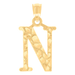 14Kt Yellow Gold Unisex Diamond-cut Nugget Unisex Initial Alphabet N Charm Pendant