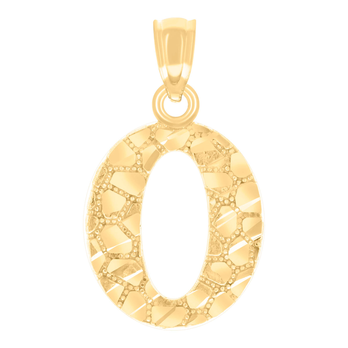 14Kt Yellow Gold Unisex Diamond-cut Nugget Unisex Initial Alphabet O Charm Pendant