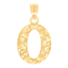 14Kt Yellow Gold Unisex Diamond-cut Nugget Unisex Initial Alphabet O Charm Pendant