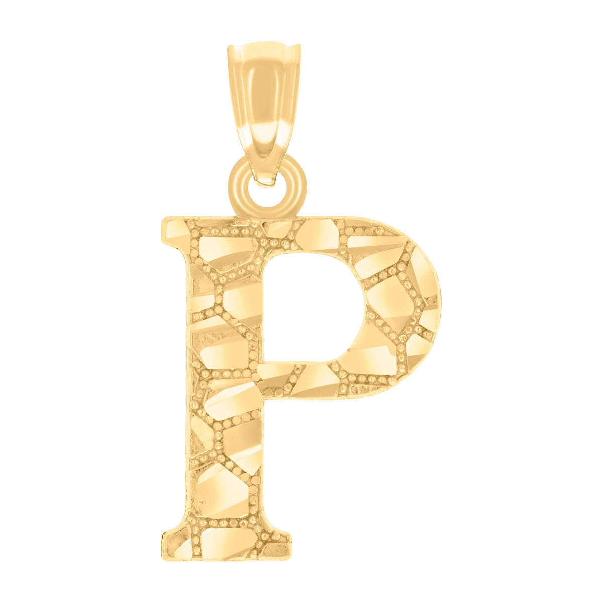 14Kt Yellow Gold Unisex Diamond-cut Nugget Unisex Initial Alphabet P Charm Pendant