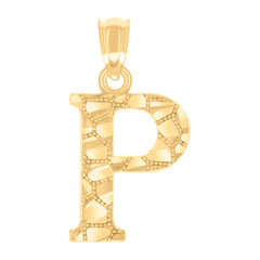 14Kt Yellow Gold Unisex Diamond-cut Nugget Unisex Initial Alphabet P Charm Pendant