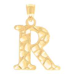 14Kt Yellow Gold Unisex Diamond-cut Nugget Unisex Initial Alphabet R Charm Pendant