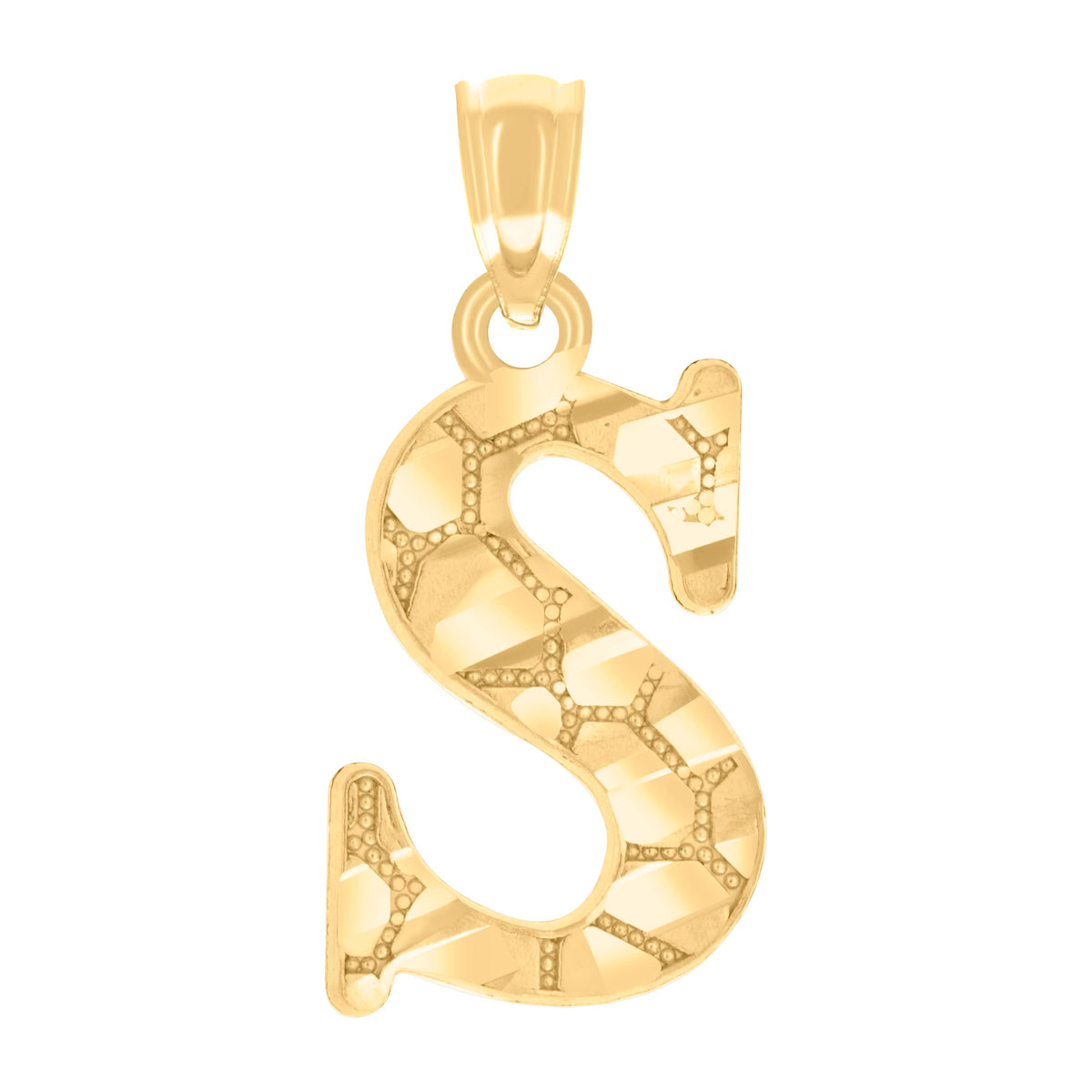 14Kt Yellow Gold Unisex Diamond-cut Nugget Unisex Initial Alphabet S Charm Pendant