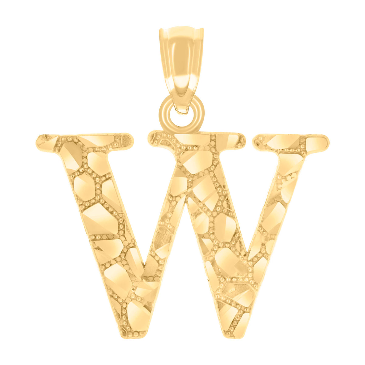 14Kt Yellow Gold Unisex Diamond-cut Nugget Unisex Initial Alphabet W Charm Pendant