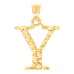 14Kt Yellow Gold Unisex Diamond-cut Nugget Unisex Initial Alphabet Y Charm Pendant