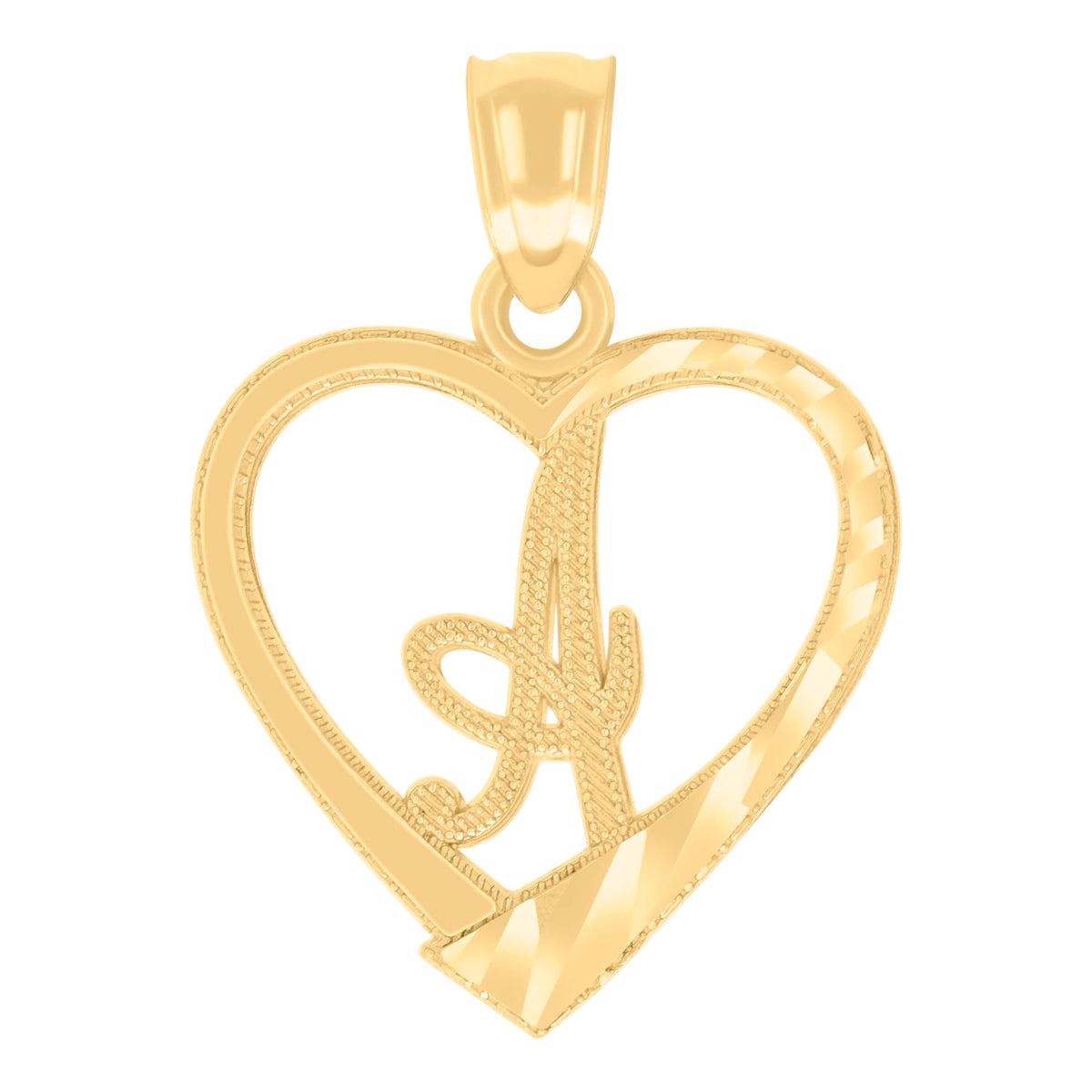 14Kt Yellow Gold Unisex Diamond-cut Unisex Initial Alphabet A Heart Charm Pendant