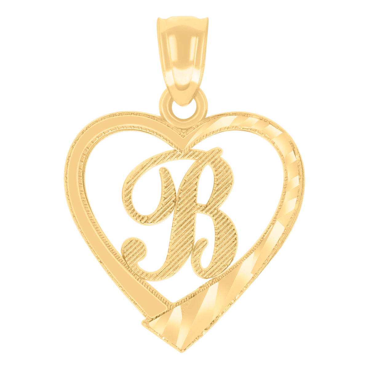 14Kt Yellow Gold Unisex Diamond-cut Unisex Initial Alphabet B Heart Charm Pendant