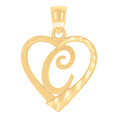 14Kt Yellow Gold Unisex Diamond-cut Unisex Initial Alphabet C Heart Charm Pendant