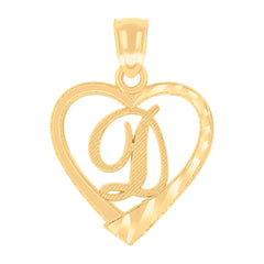 14Kt Yellow Gold Unisex Diamond-cut Unisex Initial Alphabet D Heart Charm Pendant