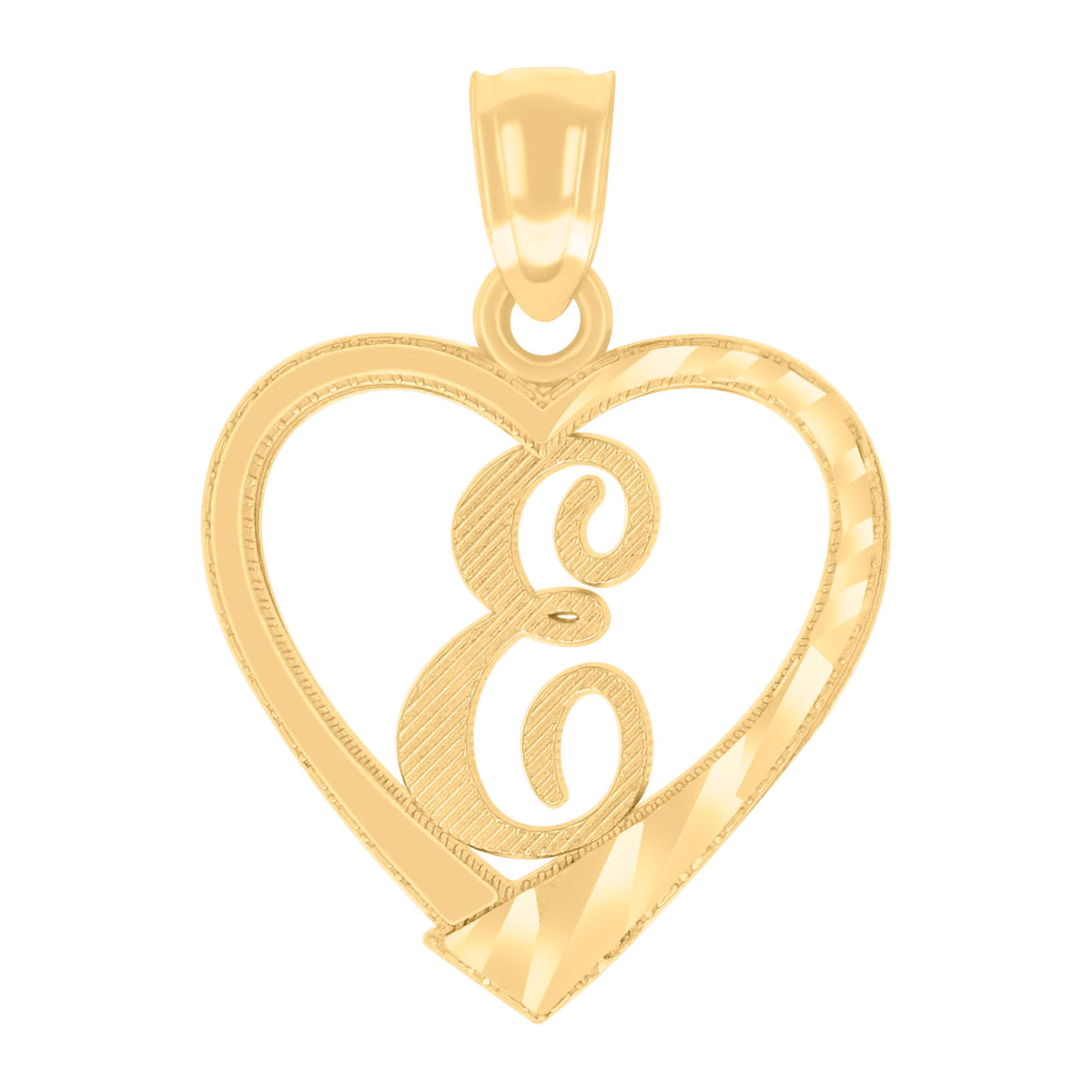 14Kt Yellow Gold Unisex Diamond-cut Unisex Initial Alphabet E Heart Charm Pendant