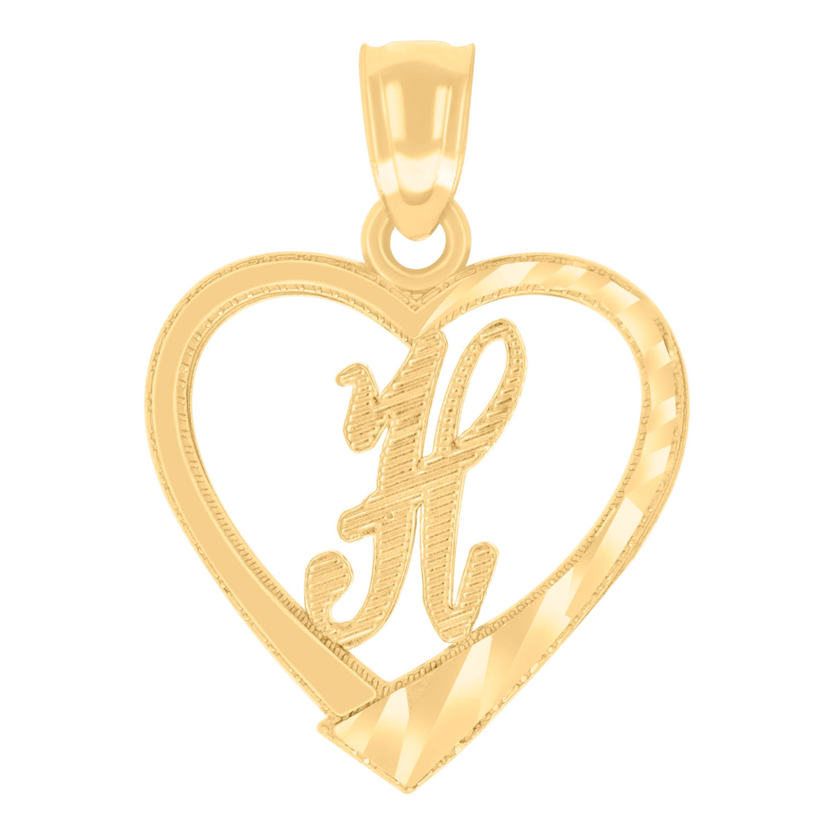 14Kt Yellow Gold Unisex Diamond-cut Unisex Initial Alphabet H Heart Charm Pendant