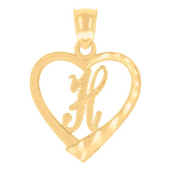 14Kt Yellow Gold Unisex Diamond-cut Unisex Initial Alphabet H Heart Charm Pendant