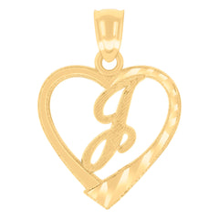 14Kt Yellow Gold Unisex Diamond-cut Unisex Initial Alphabet J Heart Charm Pendant
