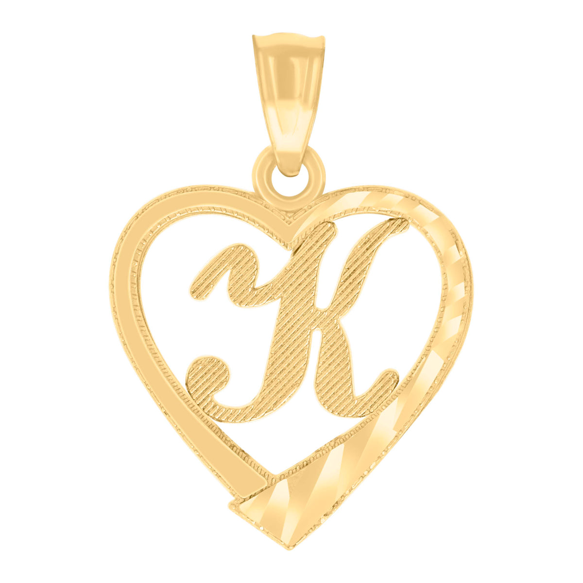 14Kt Yellow Gold Unisex Diamond-cut Unisex Initial Alphabet K Heart Charm Pendant