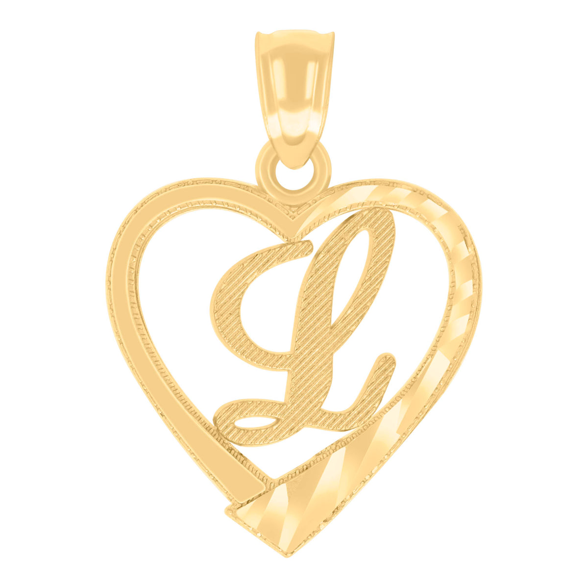 14Kt Yellow Gold Unisex Diamond-cut Unisex Initial Alphabet L Heart Charm Pendant
