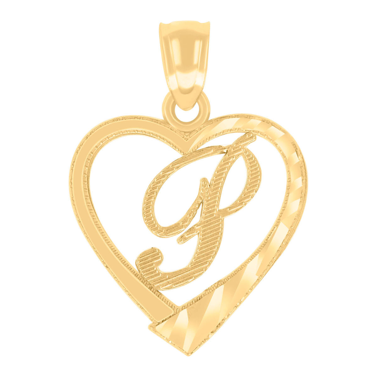 14Kt Yellow Gold Unisex Diamond-cut Unisex Initial Alphabet P Heart Charm Pendant