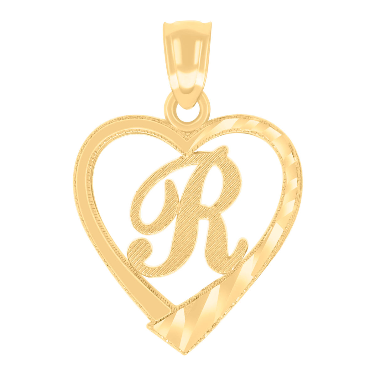 14Kt Yellow Gold Unisex Diamond-cut Unisex Initial Alphabet R Heart Charm Pendant