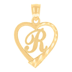 14Kt Yellow Gold Unisex Diamond-cut Unisex Initial Alphabet R Heart Charm Pendant