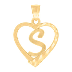 14Kt Yellow Gold Unisex Diamond-cut Unisex Initial Alphabet S Heart Charm Pendant