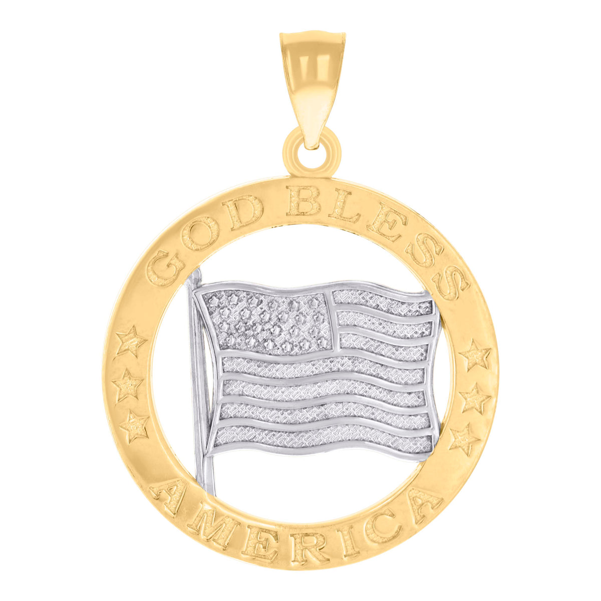 14kt Two-tone Gold Unisex God Bless America USA FLAG Patriotism Badge Charm Pendant