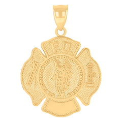 14kt Yellow Gold Mens Fire Department Badge Occupational Charm Pendant