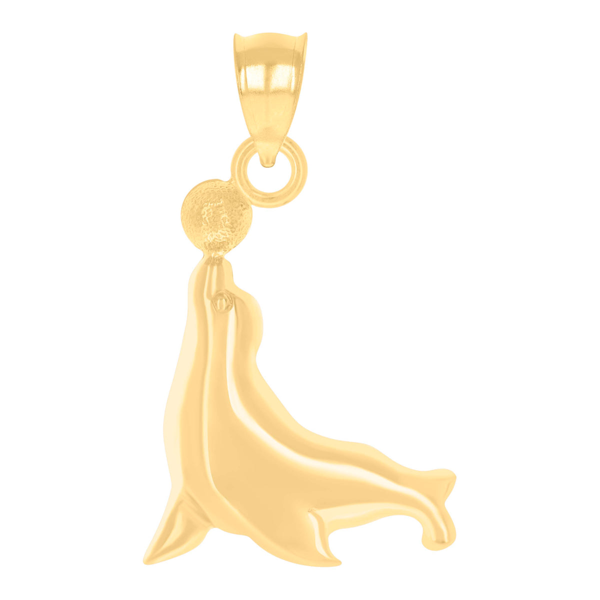14kt Yellow Gold Womens Sea Lion Playing With Ball Animal Ocean Charm Pendant