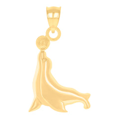 14kt Yellow Gold Womens Sea Lion Playing With Ball Animal Ocean Charm Pendant