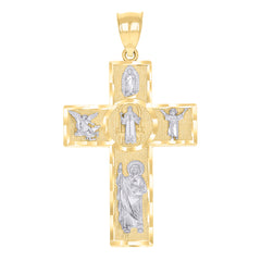 14kt Two-tone Gold Mens Saints Cross Religious Charm Pendant