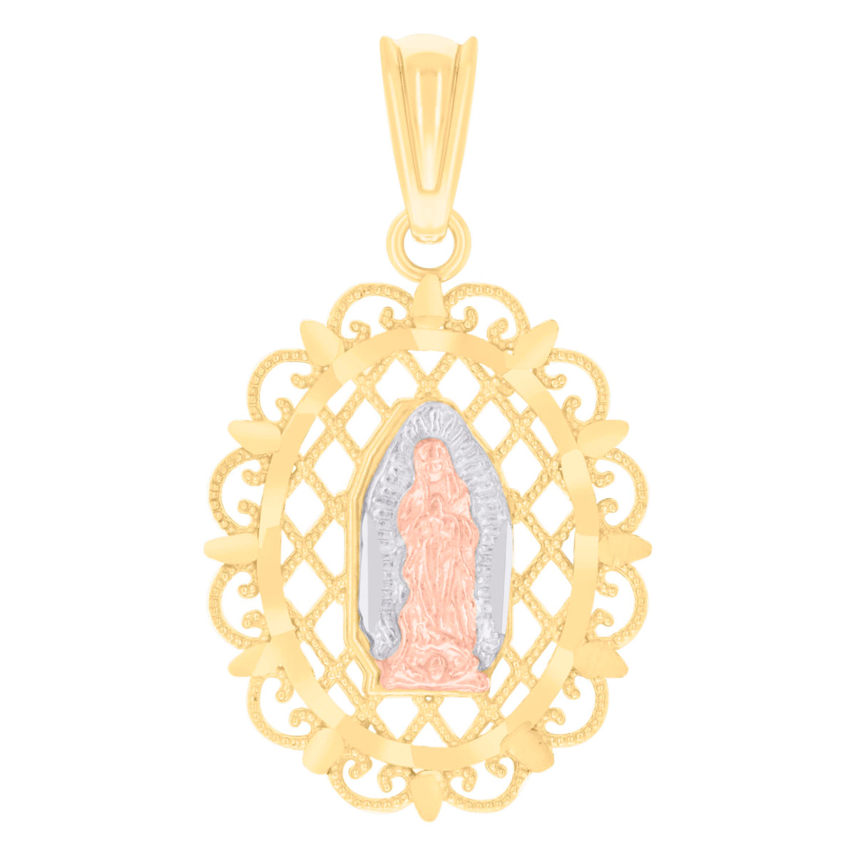 14kt Tri-Color Gold Womens Guadalupe Religious Charm Pendant