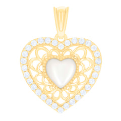 14kt Two-tone Gold Womens Cubic-Zirconia Heart Charm Pendant