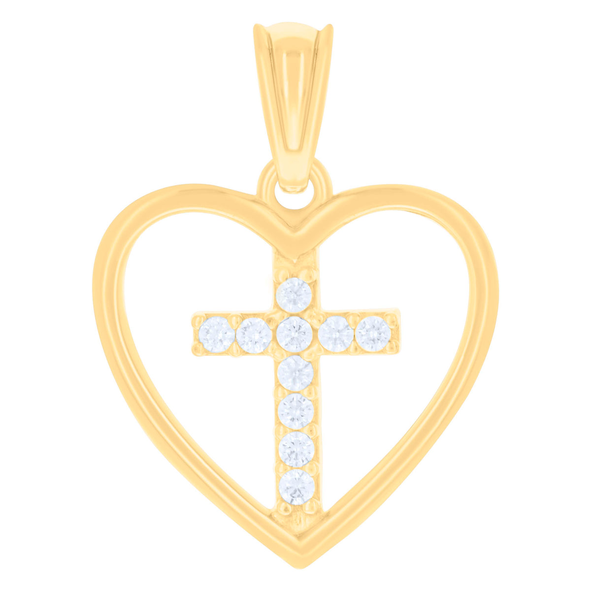 14kt Yellow Gold Womens Cubic-Zirconia Heart Cross Religious Charm Pendant