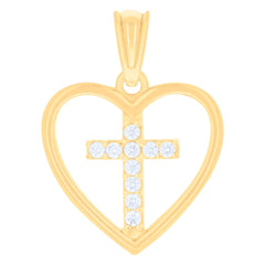 14kt Yellow Gold Womens Cubic-Zirconia Heart Cross Religious Charm Pendant