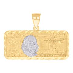14kt Two-tone Gold Mens 100 Dollar Bill Currency Fashion Charm Pendant