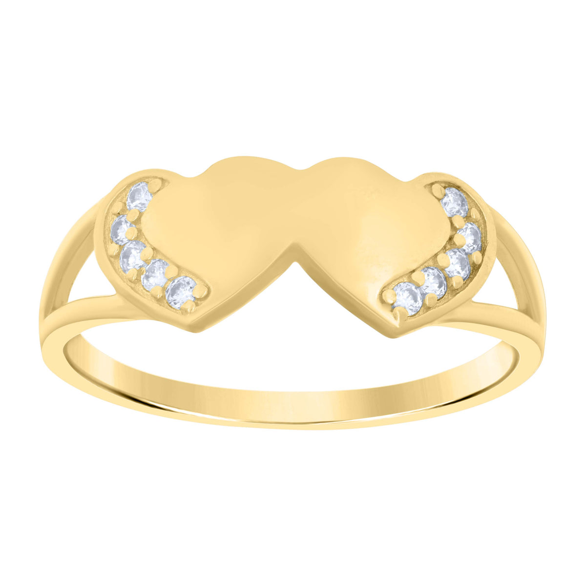 10kt Yellow Gold Womens Cubic-Zirconia Double Hearts Ring