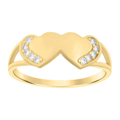 10kt Yellow Gold Womens Cubic-Zirconia Double Hearts Ring