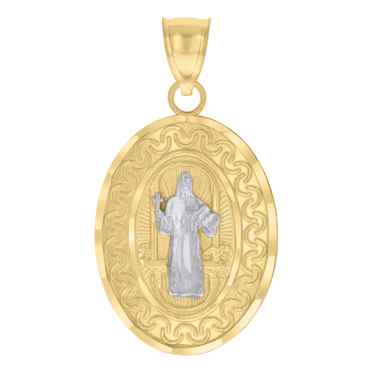 10kt Two-tone Gold Mens St. Benedict Religious Charm Pendant