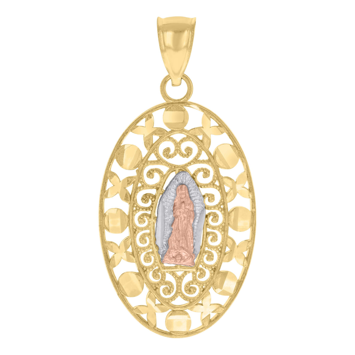 10kt Tri-Color Gold Mens Guadalupe Religious Charm Pendant