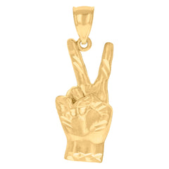 10kt Yellow Gold Unisex Peace Sign Victory Hand Symbol Fashion Charm Pendant
