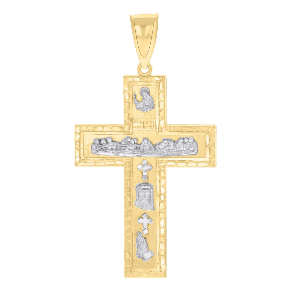 10kt Two-tone Gold Mens Jesus Last Supper INRI Cross Religious Charm Pendant