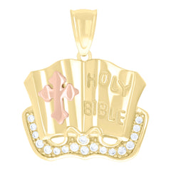 10kt Tri-Color Gold Unisex Cubic-Zirconia Holy Bible Holy Book Symbol Religious Charm Pendant