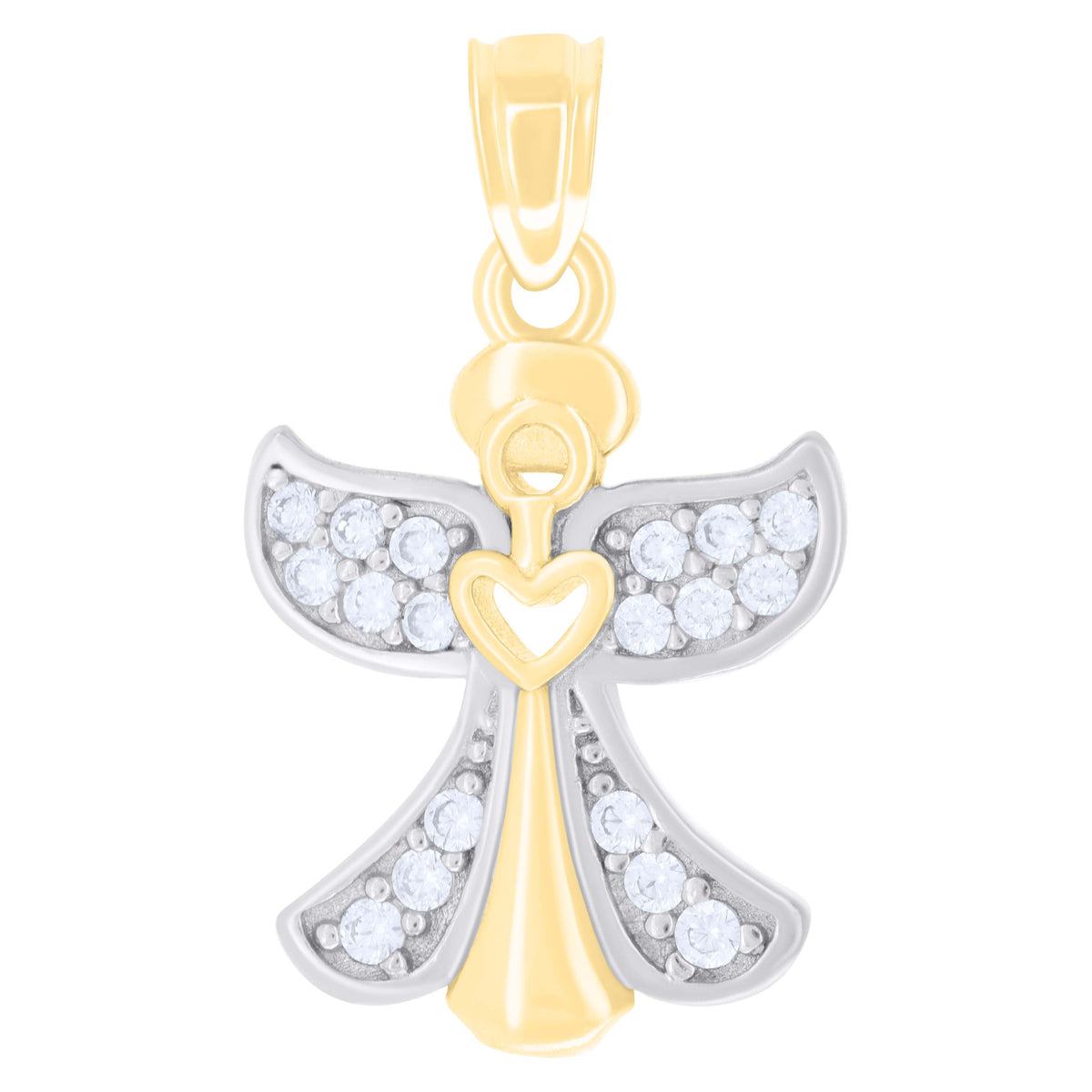 10kt Two-tone Gold Womens Cubic-Zirconia Angel Charm Pendant