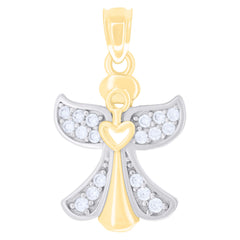 10kt Two-tone Gold Womens Cubic-Zirconia Angel Charm Pendant