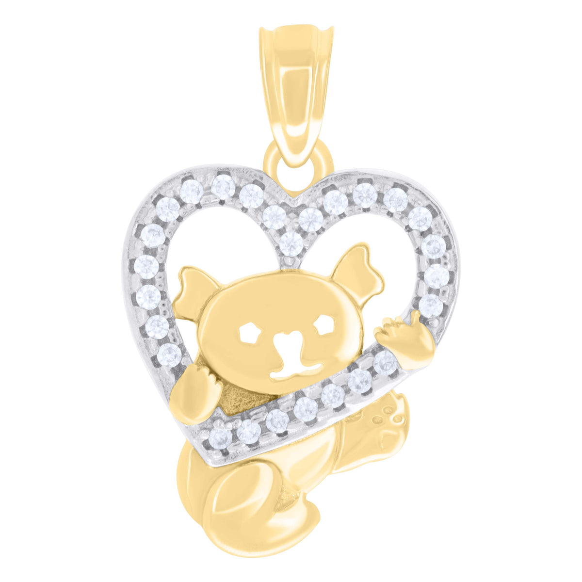 10kt Two-tone Gold Womens Cubic-Zirconia Teddy Bear Heart Charm Pendant
