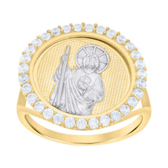 10kt Two-tone Gold Womens Cubic-Zirconia St. Jude Religious Ring