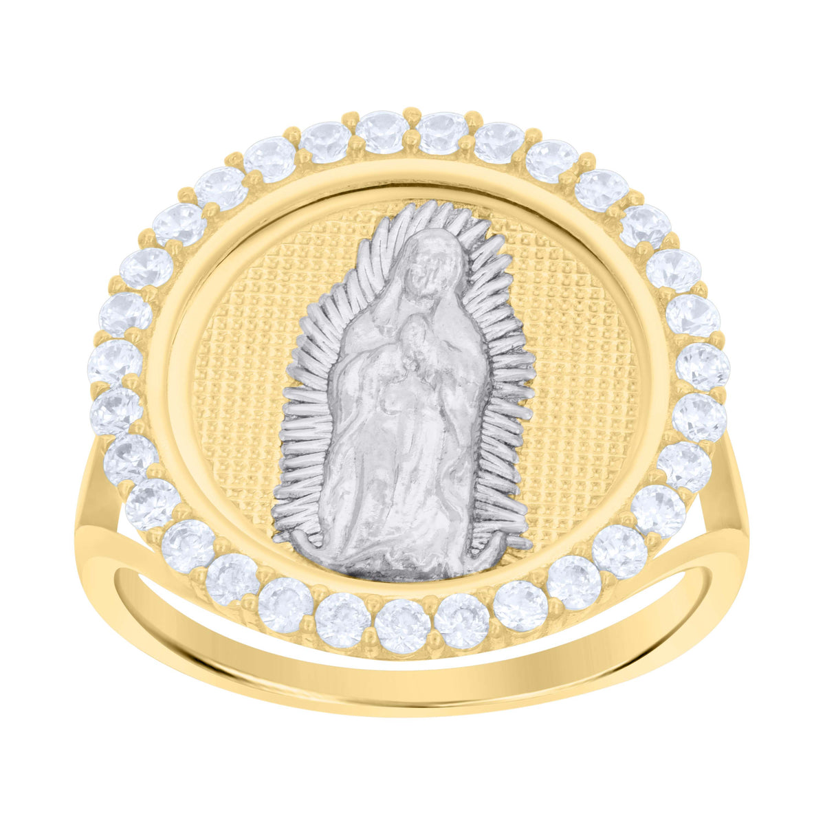 10kt Two-tone Gold Womens Cubic-Zirconia Guadalupe Religious Ring