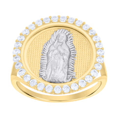 10kt Two-tone Gold Womens Cubic-Zirconia Guadalupe Religious Ring