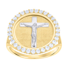 10kt Two-tone Gold Womens Cubic-Zirconia Crucifix Cross Religious Ring