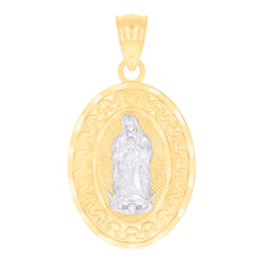 14kt Two-tone Gold Womens Oval Guadalupe Religious Charm Pendant