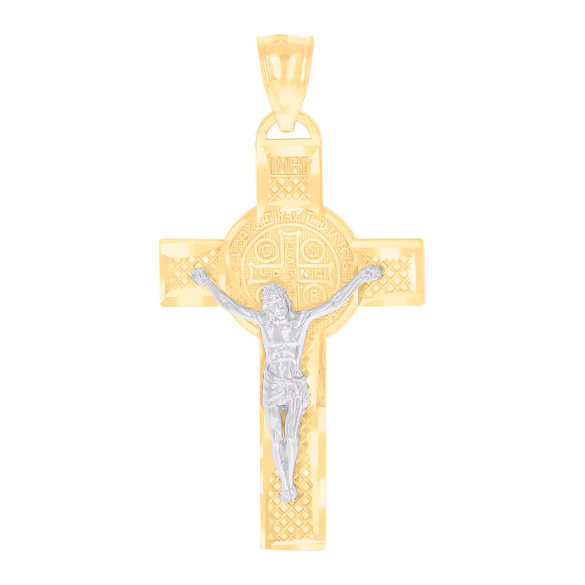 14kt Two-tone Gold Mens Crucifix Cross Religious Charm Pendant