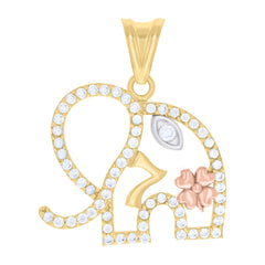 10kt Tri-Color Gold Womens Cubic-Zirconia Elephant Evil Eye 7 Clover Good Luck Charm Pendant